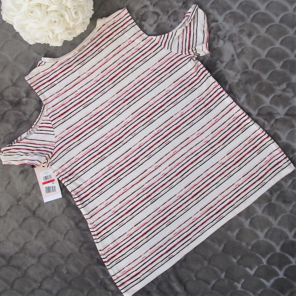 ❤️🔥 NWT Ivanka Trump Ivory Stripe Cold Shoulder Blouse - Picture 5 of 8